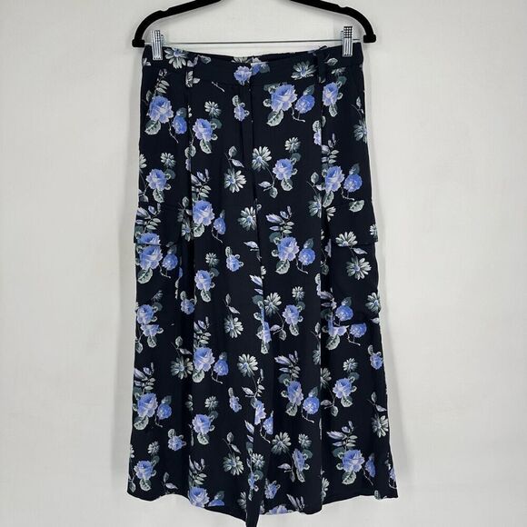 Becken Women's Floral Pleated Silk Blend Cropped Culottes Pants Navy Blue Size 6 - Picture 4 of 16